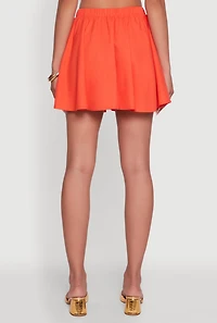 Womens Mid Rise Mini Elastic Waist Circle Skirt, Orange, Size M
