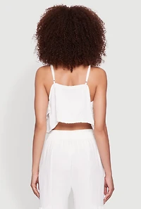 Womens Chic Crepe Knit Tiered Ruffle Cami with Cropped Hem, White, Size L