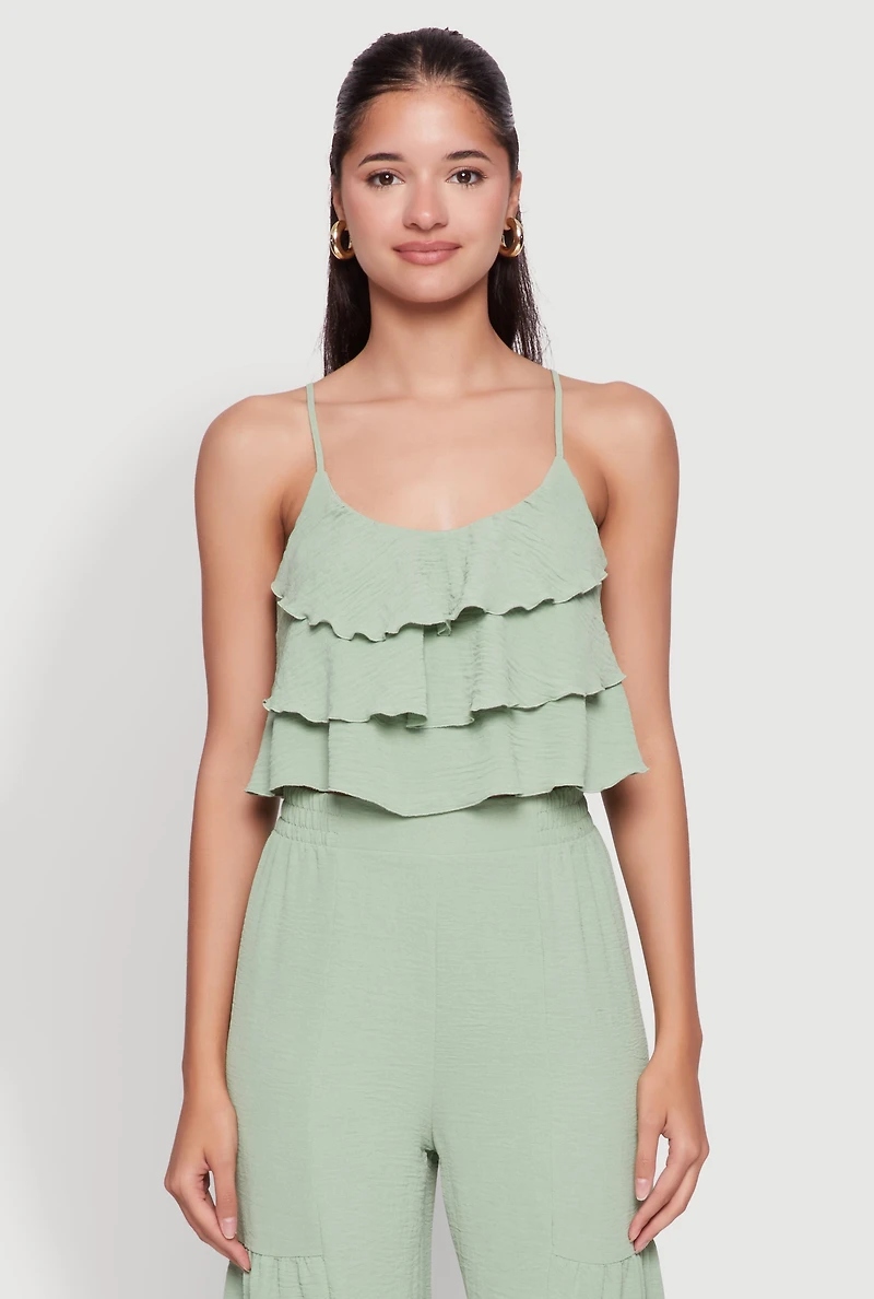 Chic Crepe Knit Tiered Ruffle Cami with Cropped Hem