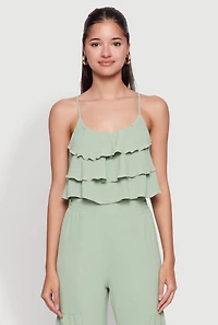Chic Crepe Knit Tiered Ruffle Cami with Cropped Hem
