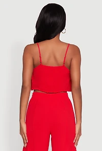 Womens Chic Crepe Knit Tiered Ruffle Cami with Cropped Hem, Red, Size S