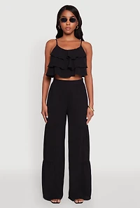 Womens Elegant Tiered High Waisted Wide Leg Dress Pants,