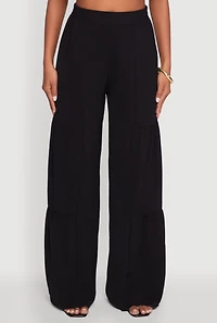 Womens Elegant Tiered High Waisted Wide Leg Dress Pants,