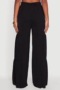 Womens Elegant Tiered High Waisted Wide Leg Dress Pants,