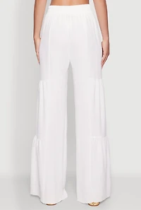 Womens Elegant Tiered High Waisted Wide Leg Dress Pants, White,