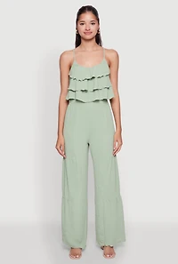 Womens Elegant Tiered High Waisted Wide Leg Dress Pants, S