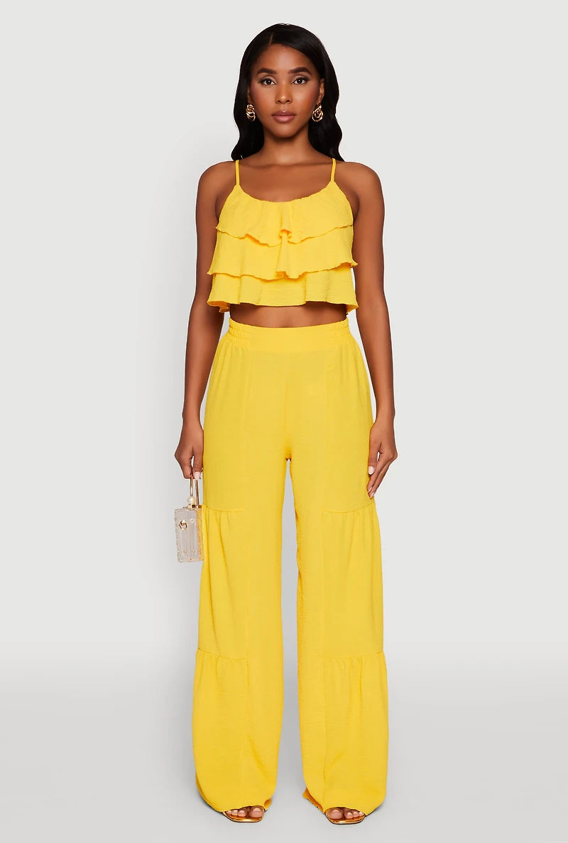 Elegant Tiered High Waisted Wide Leg Dress Pants