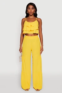 Elegant Tiered High Waisted Wide Leg Dress Pants