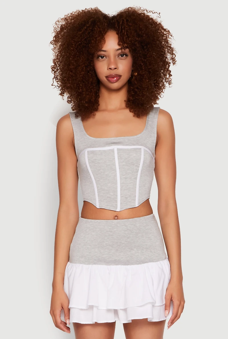 Womens Contrast Corset Detail Crop Top, Grey, Size L