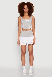 Womens Contrast Corset Detail Crop Top, Grey,