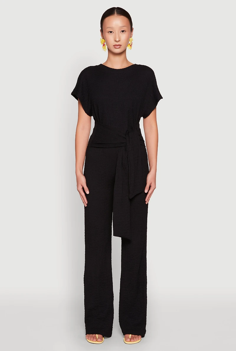 Tie Front Textured Knit Top