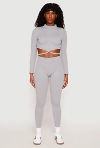 Womens Seamless High Waisted Rib Knit Leggings, Grey, Size M-L