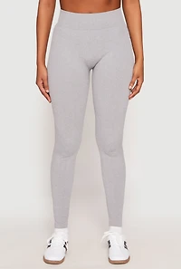Womens Seamless High Waisted Rib Knit Leggings, Grey, Size M-L