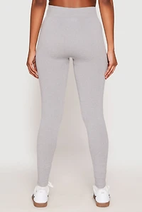 Womens Seamless High Waisted Rib Knit Leggings, Grey, Size M-L