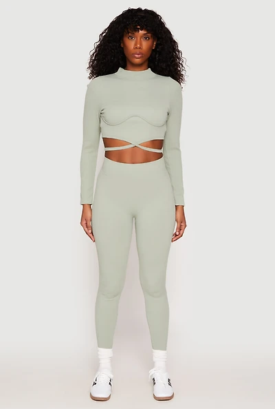 Womens Seamless High Waisted Rib Knit Leggings, M-L
