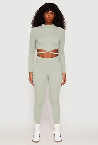 Womens Seamless High Waisted Rib Knit Leggings, Green, Size S-M