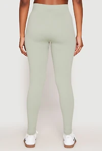 Womens Seamless High Waisted Rib Knit Leggings, Green, Size S-M