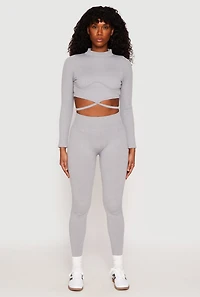 Womens Seamless Long Sleeve Tie Back Crop Top, Grey, Size S-M