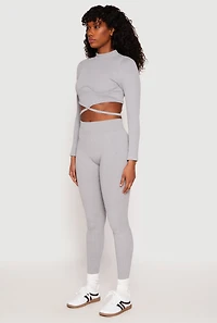 Womens Seamless Long Sleeve Tie Back Crop Top, Grey, Size S-M