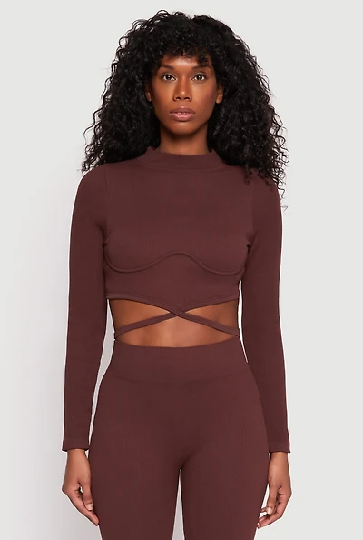 Womens Seamless Long Sleeve Tie Back Crop Top,
