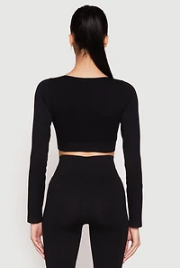 Womens Seamless Lace Up Long Sleeve Crop Top,