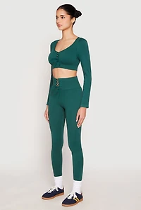 Womens Seamless Lace Up Long Sleeve Crop Top, S-M