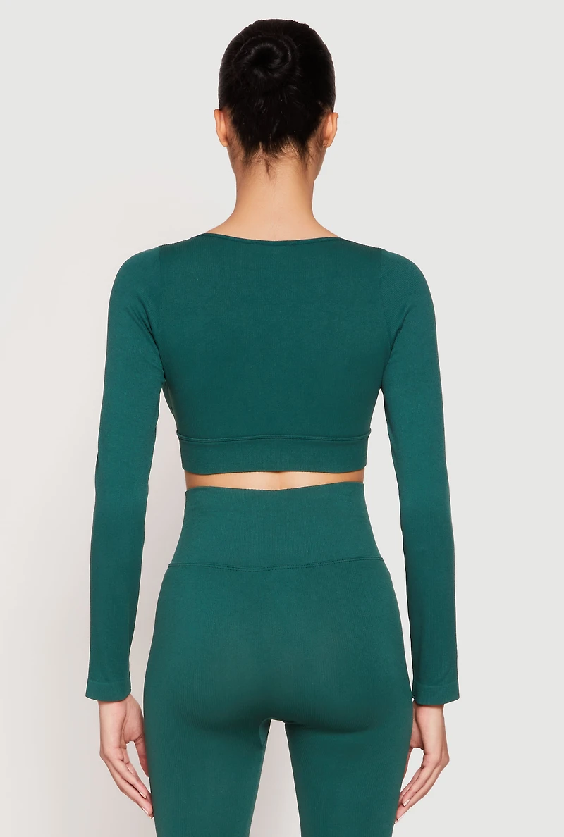 Womens Seamless Lace Up Long Sleeve Crop Top, S-M