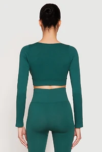 Womens Seamless Lace Up Long Sleeve Crop Top, S-M