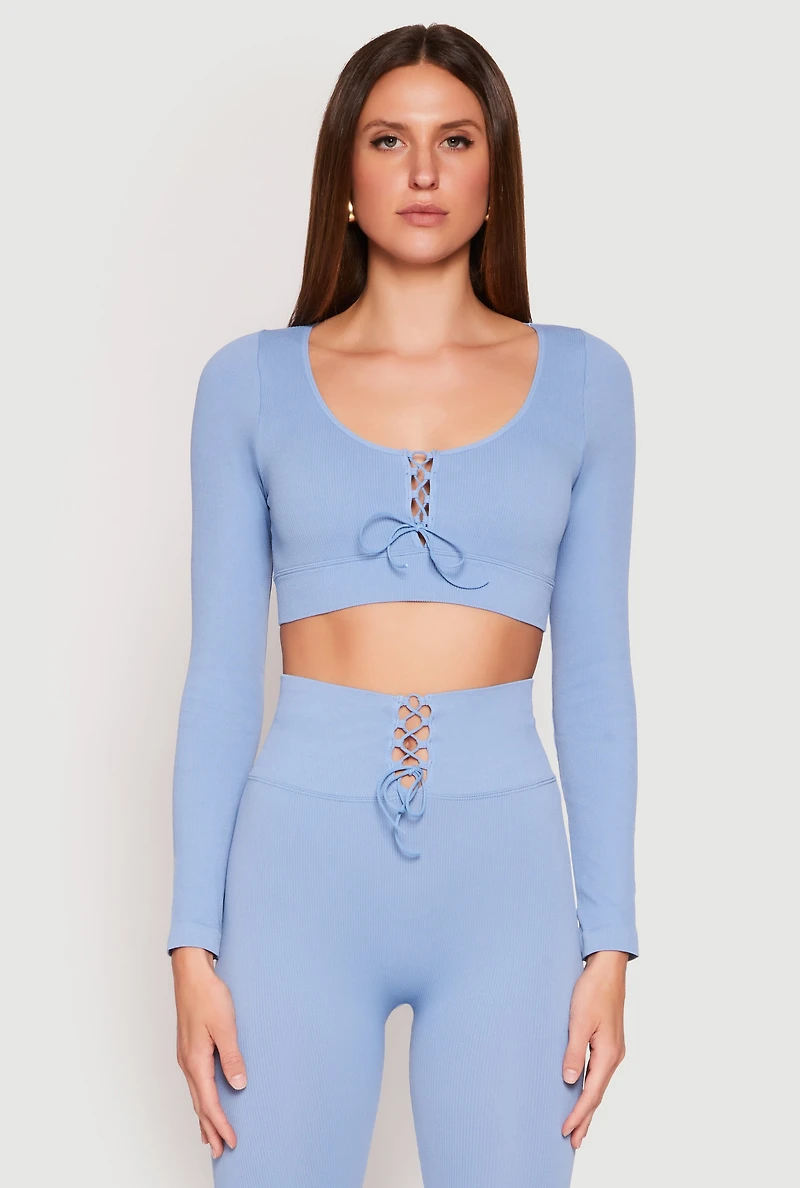 Seamless Lace Up Long Sleeve Crop Top