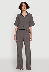Womens Seersucker Striped Button Front Shirt with Classic Fit, Grey, Size M