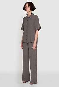 Womens Seersucker Striped Button Front Shirt with Classic Fit, Grey, Size M