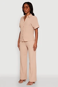 Womens Seersucker Striped Button Front Shirt with Classic Fit, L