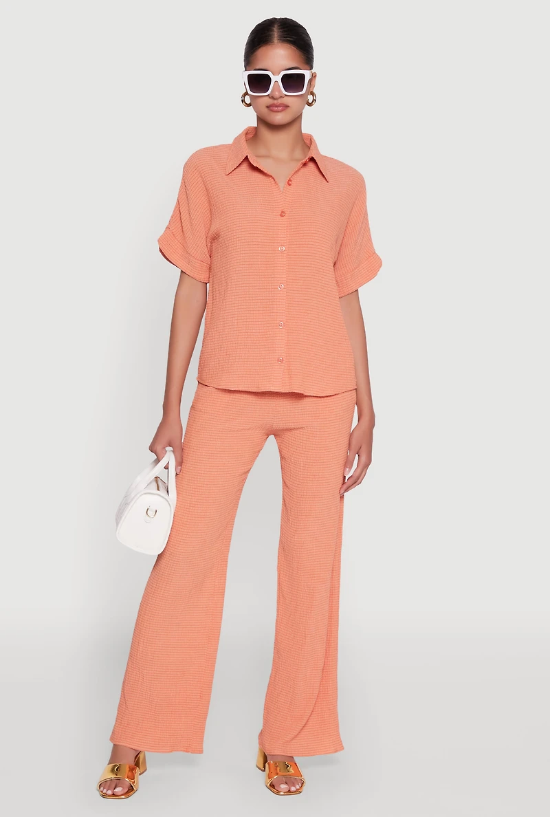 Seersucker Striped Button Front Shirt with Classic Fit