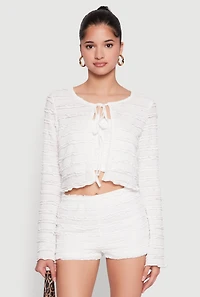 Textured Knit Tie Front Cardigan with Tube Top