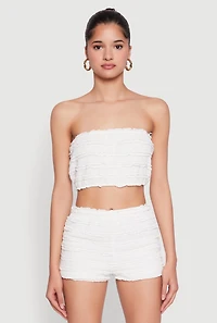 Textured Knit Tie Front Cardigan with Tube Top