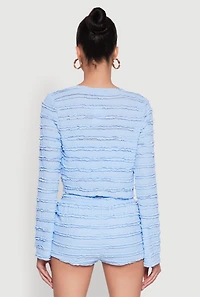 Womens Textured Knit Tie Front Cardigan with Tube Top, Blue, Size L
