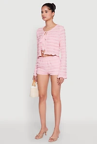 Womens Textured Knit Tie Front Cardigan with Tube Top, Pink, Size L