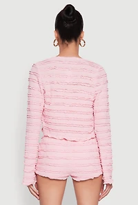 Womens Textured Knit Tie Front Cardigan with Tube Top, Pink, Size L