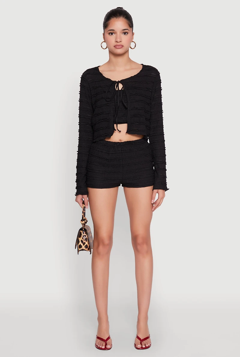 Womens Textured Knit High Waist Shorts, Black, Size M