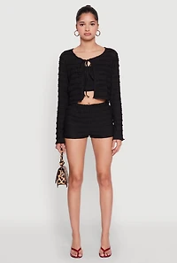 Womens Textured Knit High Waist Shorts, Black, Size M
