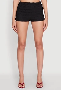 Womens Textured Knit High Waist Shorts, Black,
