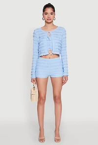 Womens Textured Knit High Waist Shorts,