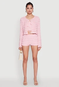 Womens Textured Knit High Waist Shorts, Pink, Size XL