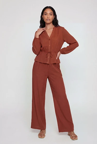 Textured Knit High Waisted Wide Leg Pants