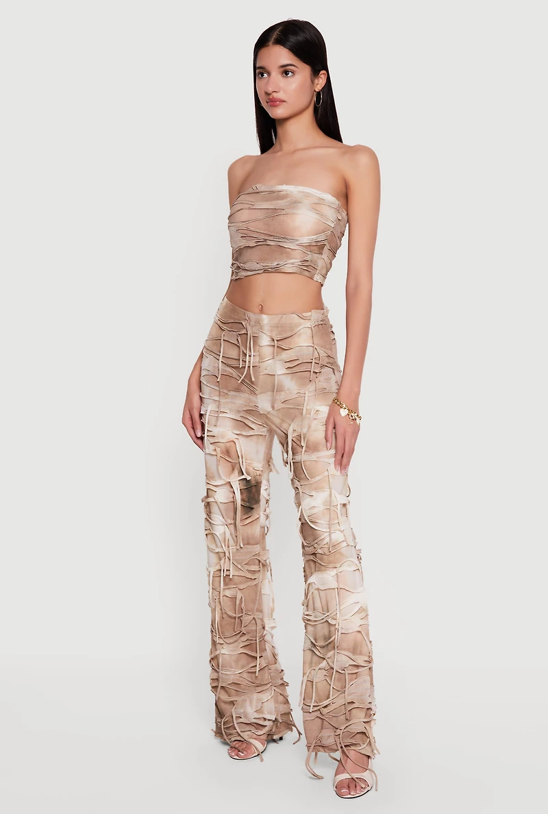 Slashed Acid Wash Cropped Mesh Tube Top