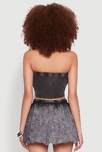 Womens Ribbed Knit Mineral Wash Cropped Tube Top, Black, Size L