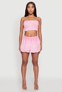 Womens Ribbed Knit Mineral Wash Cropped Tube Top, Pink, Size L