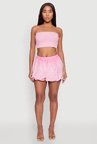 Womens Ribbed Knit Mineral Wash Cropped Tube Top, Pink, Size L