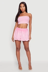 Womens Mineral Wash Bubble Mini Skirt, Pink, Size L