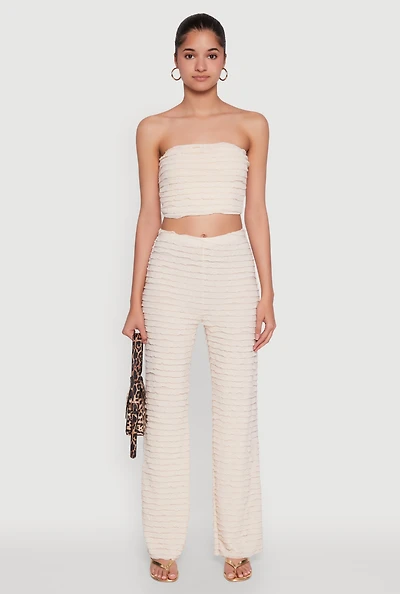 Womens Mesh Lettuce Edge Ruffle Casual Straight Pants,